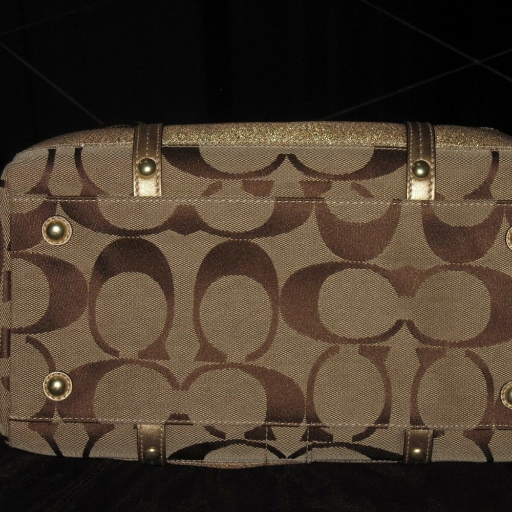 STUNNING VINTAGE PRISTINE METALLIC COACH KHAKI SIGNATURE GOLD SATCHEL HANDBAG - Picture 11 of 13